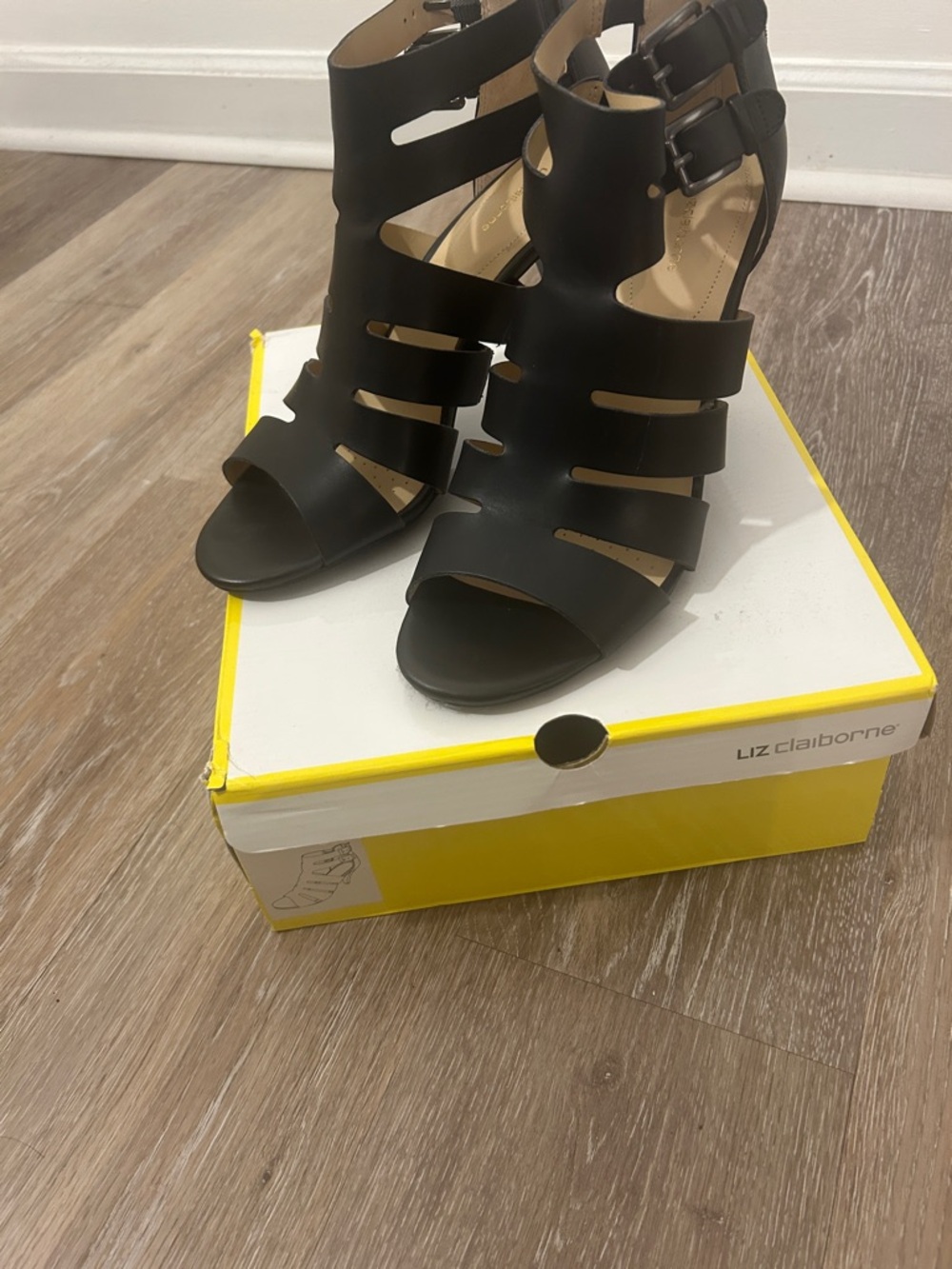 Liz Claiborne Black Strappy Cutout Heels with Buckle Detail